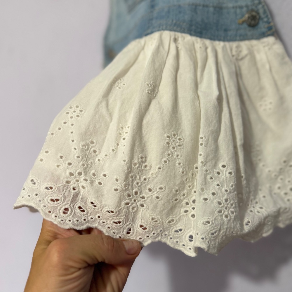 OshKosh Bgosh  Overall DressBaby Girls Denim Eyelet Blue White 18M Cottagecore - Picture 2 of 6